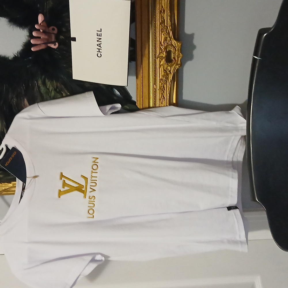 Louis Vuitton Gold Logo White Tee